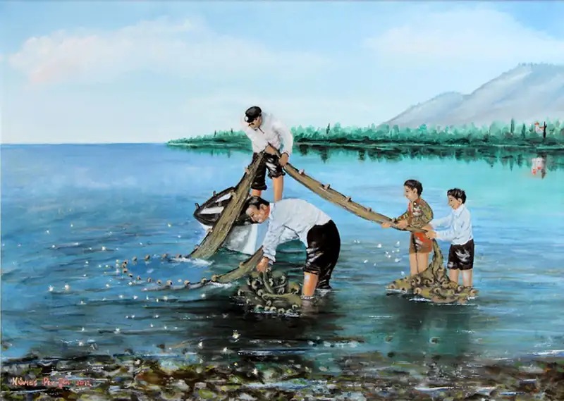 Οικογένεια ψαράδων στην ακρολιμνιά