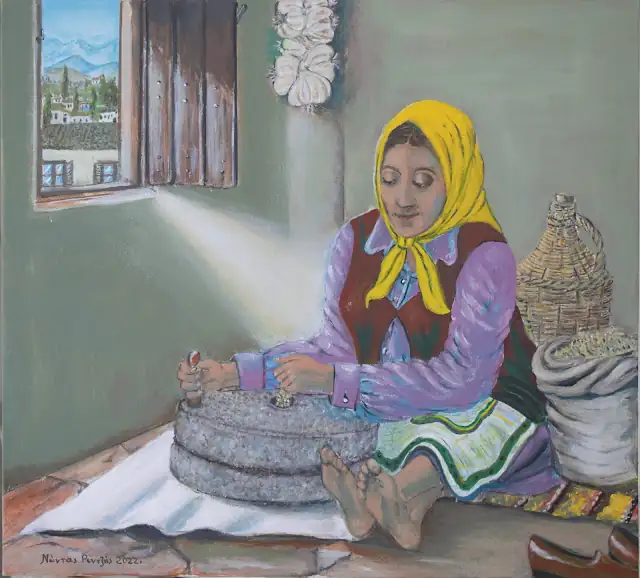 Άλεσμα σιταριού με χειρόμυλο