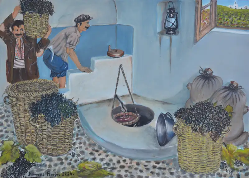 Πάτημα σταφυλιών στη Σαντορίνη